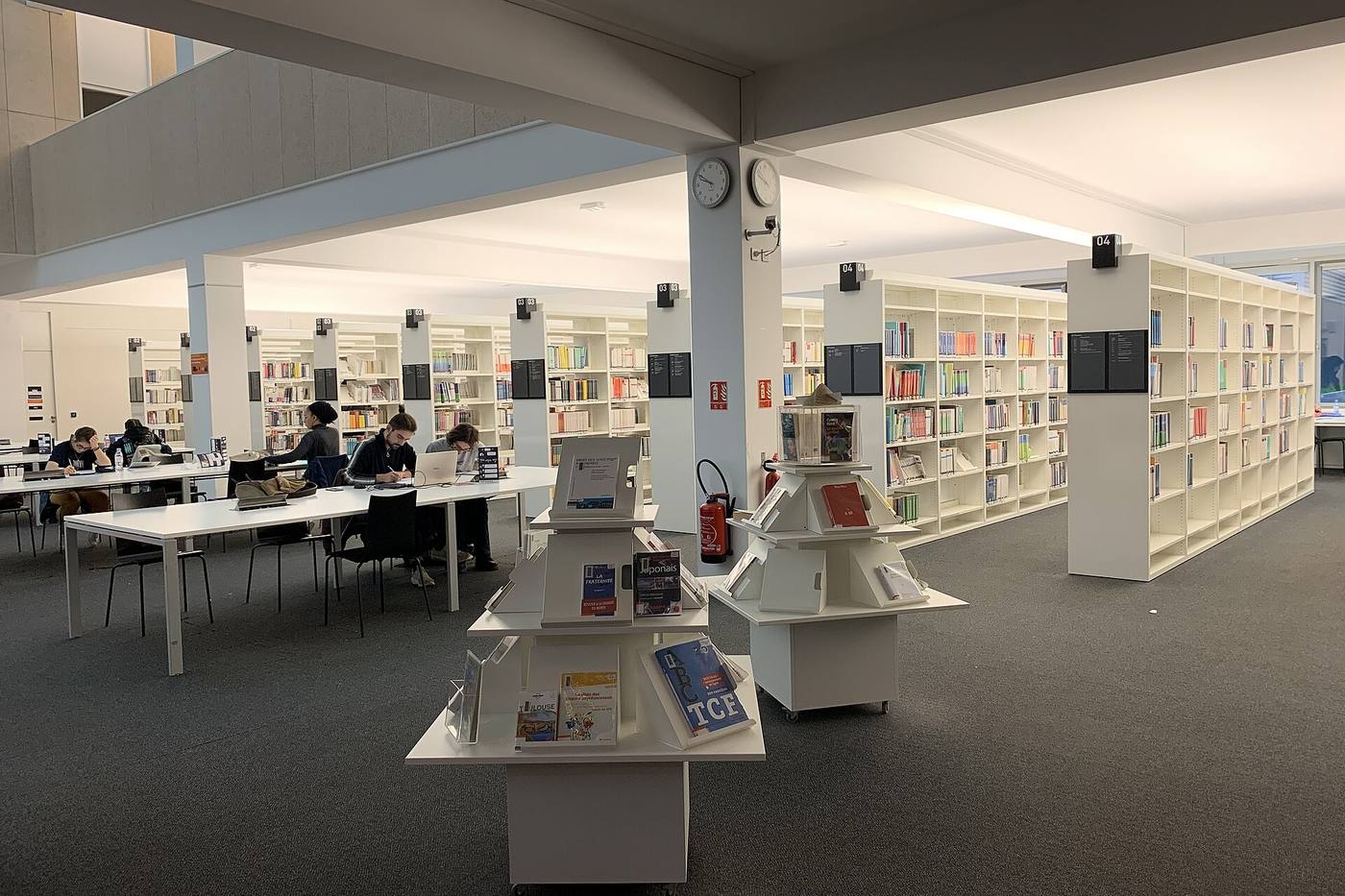 Rayonnages de la bibliothèque Marie Curie de l'INSA Lyon, sur le campus de la Doua